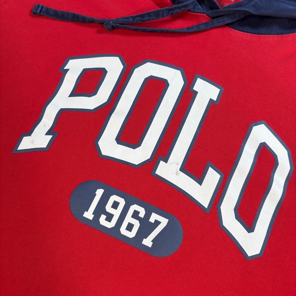 Polo Ralph Lauren Hoodie Men's XL Red Navy Colorblock 100% Cotton Drawstring - Picture 5 of 16